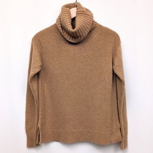 J. Crew Turtleneck Sweater Wool & Cashmere Chunky Cowl Neck Quiet Luxury Tan S